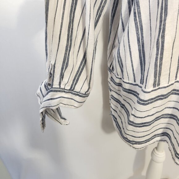 Liz Claiborne Women's Size XL Linen Blend Striped Button Split Sleeves Tunic Top - Picture 5 of 14